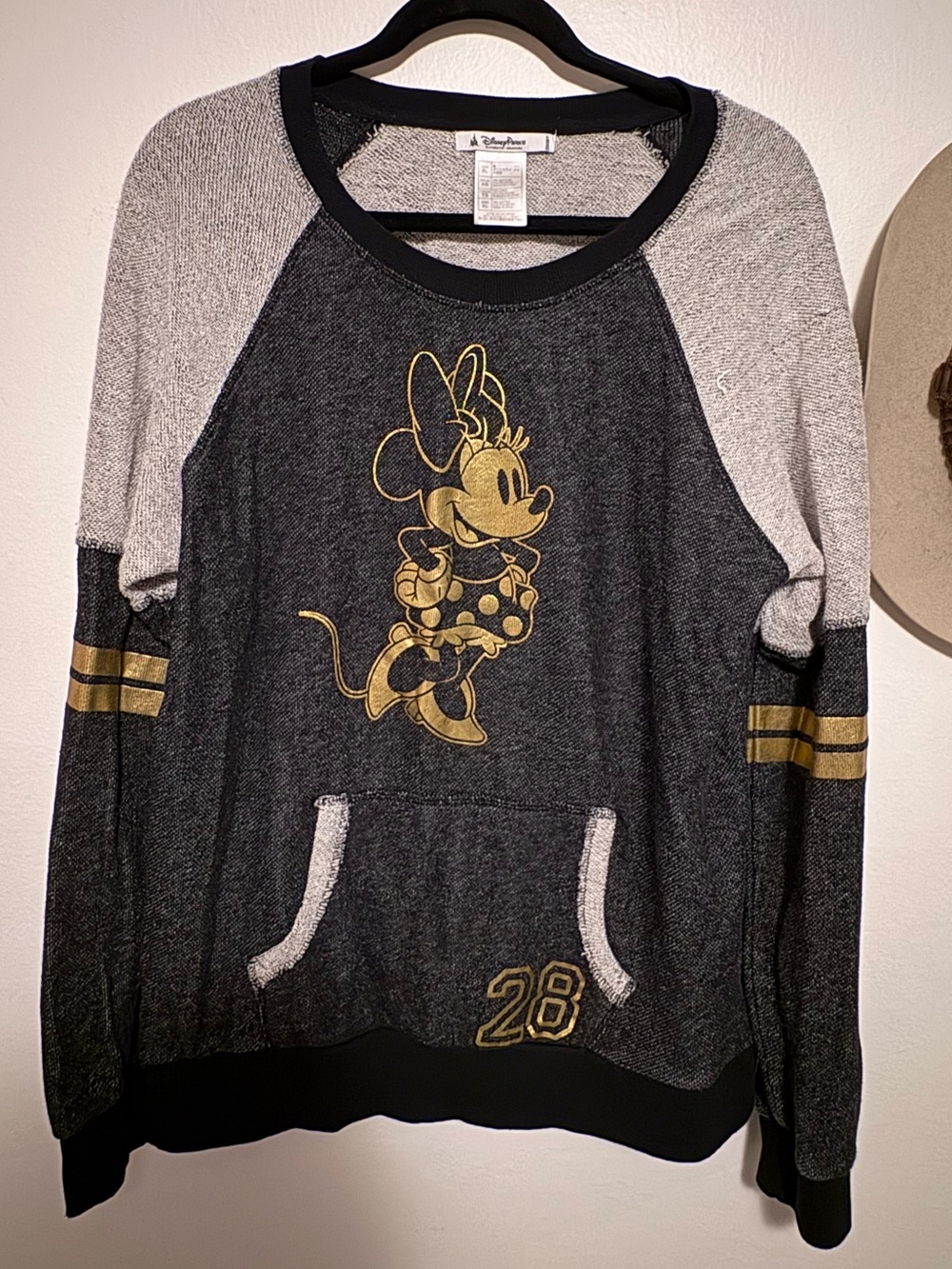 Authentic Disney Parks Minnie Mouse "28" Varsity Raglan Pullover Sweatshirt